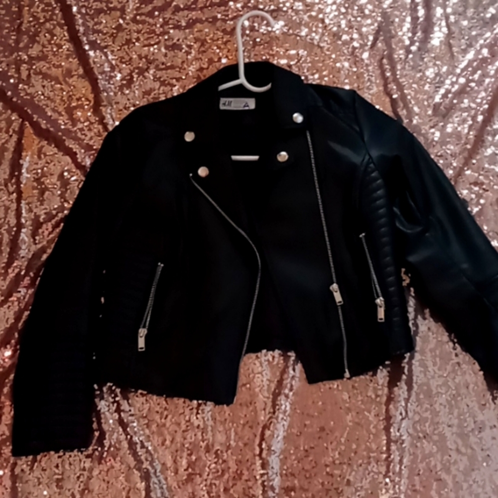 Pu leather kids jacket